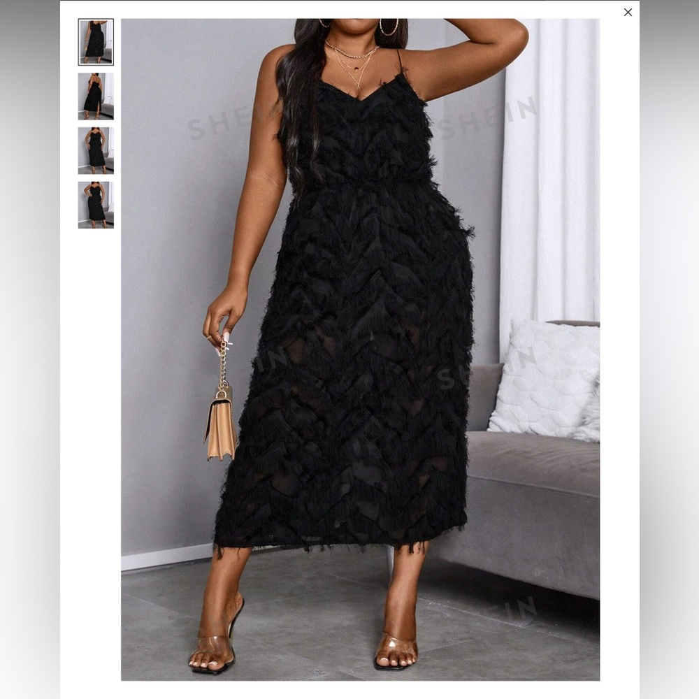 NWT! Black textured open back cami dress